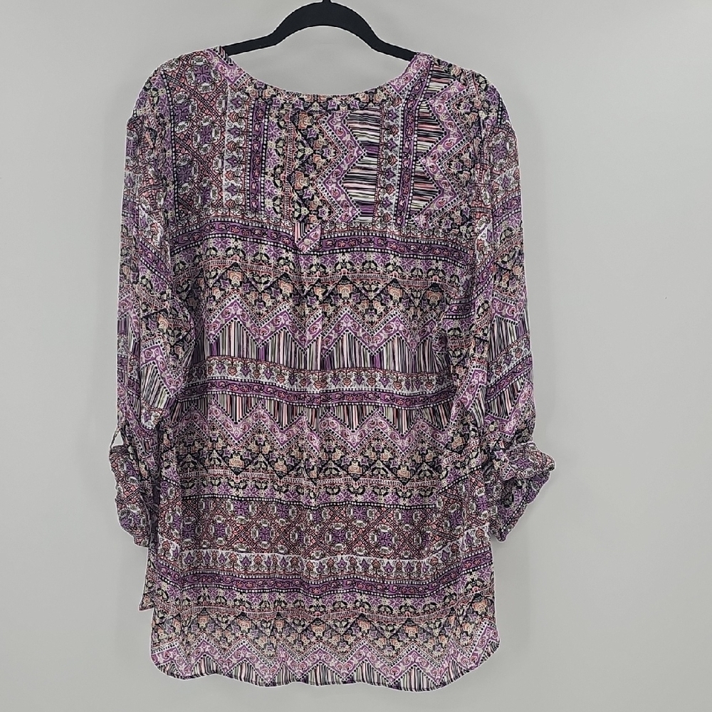 Roz & Ali Purple Multi-Pattern Peasant Blouse - Picture 2 of 8